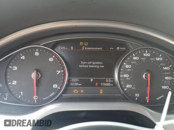 2013 Audi A8 6.3L with VIN WAUR4AFD1DN010893, listed as a Copart auction lot 62693655 with 115,085 mi miles and Salvage title. Bid and sale history available at DreamBid. Image 9.