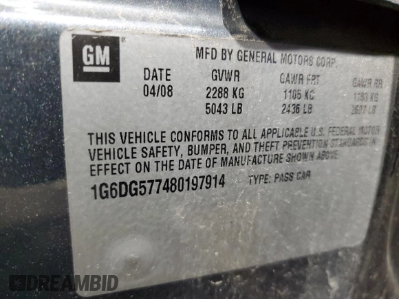 2008 Cadillac CTS AWD z VIN 1G6DG577480197914, wystawiony jako Copart lot #52956555 z przebiegiem 202 753 mil mil oraz Szkoda całkowita • Salvage title. Historia ofert i sprzedaży dostępna na DreamBid. Obrazek 13.