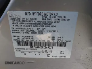 2019 Ford EcoSport SE with VIN MAJ3S2GE3KC269072, listed as a IAAI auction lot 41836009 with 18,484 mi miles and . Bid and sale history available at DreamBid. Image 9.