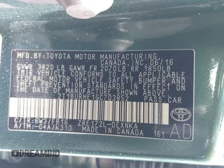 2016 Toyota Corolla L with VIN 2T1BURHE1GC703852, listed as a IAAI auction lot 41577747 with 72,096 mi miles and . Bid and sale history available at DreamBid. Image 9.
