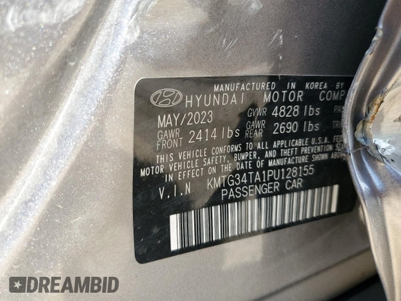 2023 Genesis G70 2.0T with VIN KMTG34TA1PU128155, listed as a Copart auction lot 50875574 with 16,092 mi miles and Non Repairable. Bid and sale history available at DreamBid. Image 12.