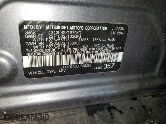 2016 Mitsubishi Outlander ES с VIN JA4AR3AU8GZ053588, выставлен на аукционе Copart как лот 57287555 с пробегом 148 741 миль миль и Списание • Salvage title. История ставок и продаж доступна на DreamBid. Изображение 13.