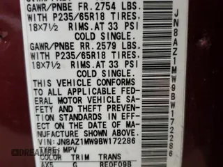 2011 Nissan Murano SV with VIN JN8AZ1MW9BW172286, listed as a Copart auction lot 53674515 with 180,424 mi miles and Clean Title. Bid and sale history available at carsss.com. Image 13.