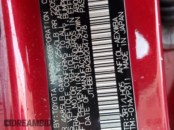 2011 Lexus HS 250h z VIN JTHBB1BA2B2047678, wystawiony jako Copart lot #74607724 z przebiegiem Nie podano mil oraz Nie do naprawy • Non repairable. Historia ofert i sprzedaży dostępna na DreamBid. Obrazek 13.