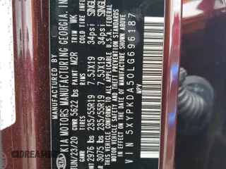 2020 Kia Sorento SX z VIN 5XYPKDA50LG696187, wystawiony jako Copart lot #50215335 z przebiegiem 95 243 mil mil oraz Szkoda całkowita • Salvage title. Historia ofert i sprzedaży dostępna na DreamBid. Obrazek 13.