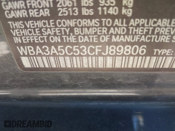 2012 BMW 3 Series 328i with VIN WBA3A5C53CFJ89806, listed as a IAAI auction lot 41703272 with 111,238 mi miles. Bid and sale history available at carsss.com. Image 9.