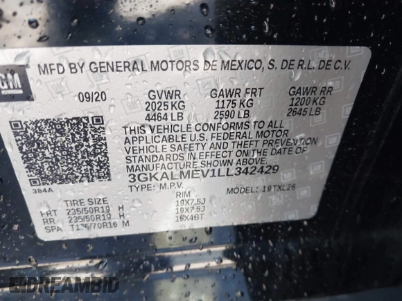 2020 GMC Terrain SLE z VIN 3GKALMEV1LL342429, wystawiony jako IAAI lot #41779785 z przebiegiem 37 314 mil mil oraz . Historia ofert i sprzedaży dostępna na DreamBid. Obrazek 9.