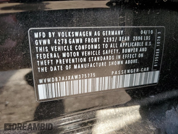 2010 Volkswagen Golf z VIN WVWDB7AJXAW375775, wystawiony jako Copart lot #83495494 z przebiegiem 158 594 mil mil oraz Czysty tytuł • Clean title. Historia ofert i sprzedaży dostępna na DreamBid. Obrazek 12.