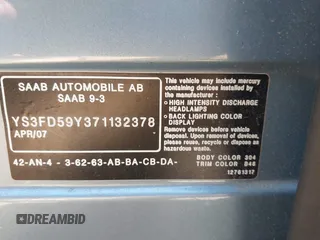 2007 Saab 9-3 z VIN YS3FD59Y371132378, wystawiony jako IAAI lot #42405174 z przebiegiem 175 625 mil mil oraz . Historia ofert i sprzedaży dostępna na DreamBid. Obrazek 9.