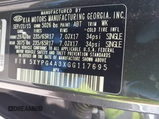 2016 Kia Sorento LX with VIN 5XYPG4A3XGG117695, listed as a IAAI auction lot 42158518 with 86,318 mi miles. Bid and sale history available at carsss.com. Image 9.