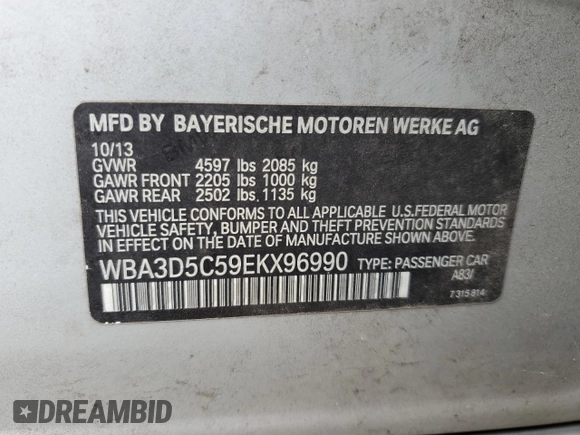 2014 BMW 3 Series 328d xDrive with VIN WBA3D5C59EKX96990, listed as a Copart auction lot 65477125 with 185,358 mi miles and Clean title. Bid and sale history available at DreamBid. Image 12.