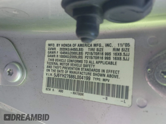 2006 Honda Element EX with VIN 5J6YH27686L004199, listed as a IAAI auction lot 40444684 with 148,971 mi miles and . Bid and sale history available at DreamBid. Image 9.