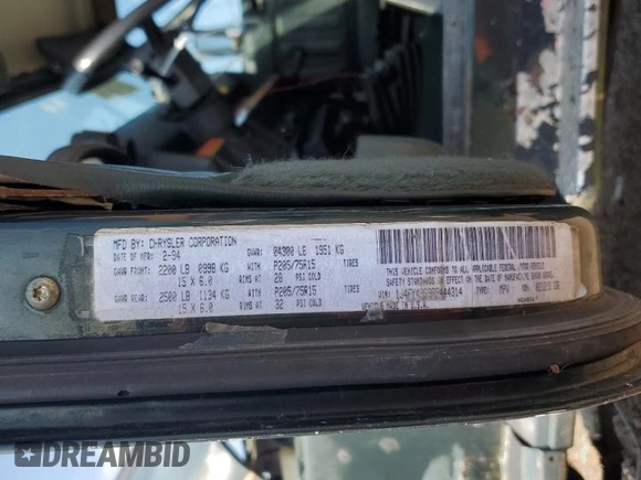 1994 Jeep Wrangler Sahara with VIN 1J4FY49S9RP444314, listed as a Copart auction lot 65976525 with 189,273 mi miles and Clean title. Bid and sale history available at DreamBid. Image 12.