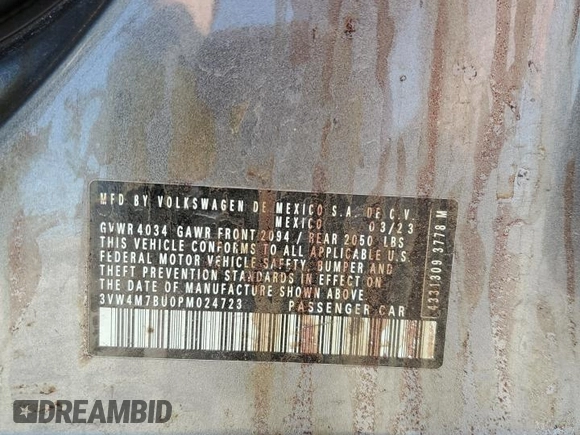 2023 Volkswagen Jetta S with VIN 3VW4M7BU0PM024723, listed as a Copart auction lot 61958364 with Not provided miles and Salvage title. Bid and sale history available at DreamBid. Image 13.