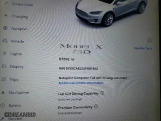 2018 Tesla Model X 75D with VIN 5YJXCAE23JF091452, listed as a Copart auction lot 43819833 with 57,592 mi miles. Bid and sale history available at carsss.com. Image 9.