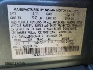 2006 Nissan Altima 2.5 S with VIN 1N4AL11D06C146415, listed as a Copart auction lot 45958895 with 0 mi miles and Salvage Title. Bid and sale history available at carsss.com. Image 13.