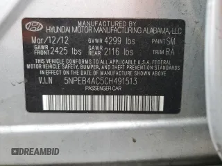 2012 Hyundai Sonata GLS with VIN 5NPEB4AC5CH491513, listed as a Copart auction lot 44609495 with 113,976 mi miles and Salvage Title. Bid and sale history available at carsss.com. Image 13.