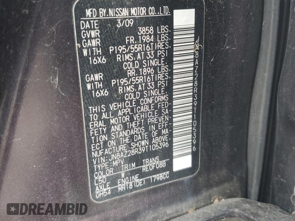 2009 Nissan Cube S z VIN JN8AZ28R39T105396, wystawiony jako Copart lot #57292795 z przebiegiem 94 536 mil mil oraz Tytuł czysty. Historia ofert i sprzedaży dostępna na DreamBid. Obrazek 13.