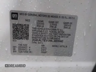 2021 GMC Terrain SLE with VIN 3GKALTEV0ML383940, listed as a IAAI auction lot 41544809 with 50,858 mi miles and . Bid and sale history available at carsss.com. Image 9.