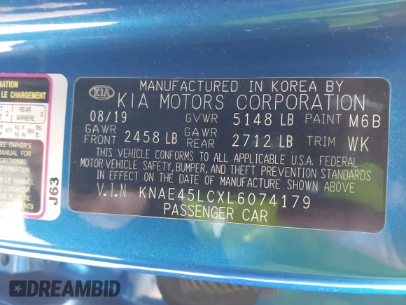 2020 Kia Stinger GT1 with VIN KNAE45LCXL6074179, listed as a IAAI auction lot 41718721 with 58,092 mi miles. Bid and sale history available at carsss.com. Image 9.