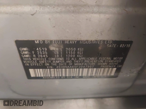 2015 Subaru Legacy 2.5i with VIN 4S3BNAA65F3047907, listed as a IAAI auction lot 42849357 with 233,367 mi miles and . Bid and sale history available at DreamBid. Image 9.