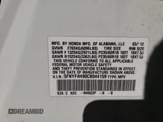2012 Honda Pilot Touring with VIN 5FNYF4H90CB044159, listed as a Copart auction lot 47994455 with 164,578 mi miles and Salvage Title. Bid and sale history available at DreamBid. Image 14.