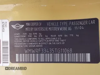 2005 MINI Convertible with VIN WMWRF33435TG11068, listed as a IAAI auction lot 42346035 with 147,367 mi miles and . Bid and sale history available at DreamBid. Image 9.