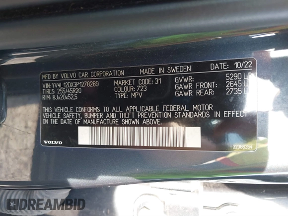 2023 Volvo XC60 z VIN YV4L12DX3P1278289, wystawiony jako IAAI lot #41889608 z przebiegiem 27 191 mil mil oraz . Historia ofert i sprzedaży dostępna na DreamBid. Obrazek 9.