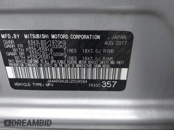 2018 Mitsubishi Outlander Sport ES 2.0 with VIN JA4AR3AU9JZ004584, listed as a IAAI auction lot 40803582 with 91,783 mi miles. Bid and sale history available at carsss.com. Image 9.