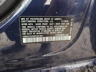 2015 Volkswagen Passat SEL Premium z VIN 1VWCV7A3XFC061831, wystawiony jako Copart lot #58438375 z przebiegiem 99 126 mil mil oraz Szkoda całkowita • Salvage title. Historia ofert i sprzedaży dostępna na DreamBid. Obrazek 12.