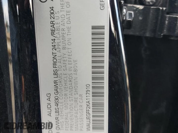 2019 Audi A3 Sedan S line Premium Plus with VIN WAUJEGFF2KA117910, listed as a Copart auction lot 64264884 with 72,352 mi miles and Salvage Title. Bid and sale history available at carsss.com. Image 12.