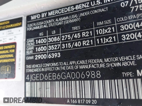2016 Mercedes-Benz GLE 450 AMG z VIN 4JGED6EB6GA006988, wystawiony jako IAAI lot #41515687 z przebiegiem 119 028 mil mil oraz . Historia ofert i sprzedaży dostępna na DreamBid. Obrazek 9.