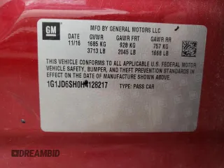 2017 Chevrolet Sonic LT z VIN 1G1JD6SH0H4128217, wystawiony jako Copart lot #55092485 z przebiegiem 41 545 mil mil oraz Szkoda całkowita • Salvage title. Historia ofert i sprzedaży dostępna na DreamBid. Obrazek 13.