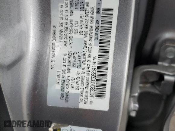 2011 Mazda CX-9 Touring with VIN JM3TB3CV7B0326839, listed as a Copart auction lot 57061345 with 111,832 mi miles and Salvage title. Bid and sale history available at DreamBid. Image 13.