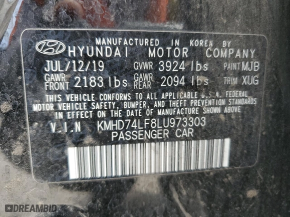 2020 Hyundai Elantra SE with VIN KMHD74LF8LU973303, listed as a Copart auction lot 51390875 with 153,341 mi miles and Salvage Title. Bid and sale history available at carsss.com. Image 13.