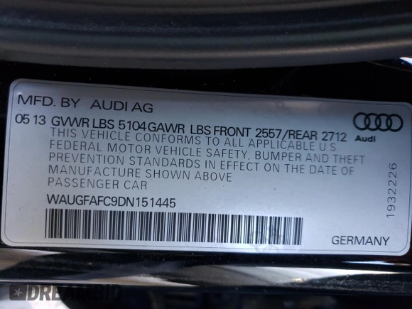 2013 Audi A6 2.0T Premium Plus with VIN WAUGFAFC9DN151445, listed as a Copart auction lot 43875015 with 86,597 mi miles and Salvage Title. Bid and sale history available at carsss.com. Image 14.