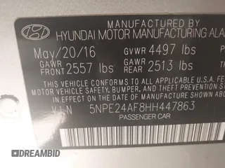 2017 Hyundai Sonata 2.4L with VIN 5NPE24AF8HH447863, listed as a IAAI auction lot 42039288 with 183,044 mi miles and . Bid and sale history available at carsss.com. Image 9.