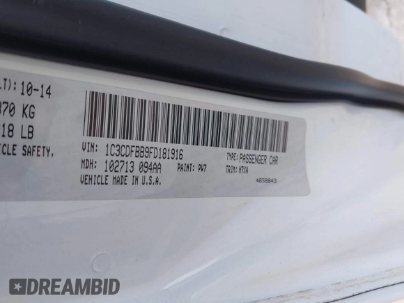 2015 Dodge Dart SXT with VIN 1C3CDFBB9FD181916, listed as a IAAI auction lot 42483778 with 128,405 mi miles and . Bid and sale history available at DreamBid. Image 9.