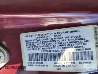 1998 Toyota Corolla VE with VIN 2T1BR12E0WC070111, listed as a Copart auction lot 44749005 with Not provided miles and Salvage title. Bid and sale history available at DreamBid. Image 14.