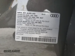 2023 Audi e-tron Chronos with VIN WA1VABGEXPB011919, listed as a Copart auction lot 50813874 with 23,492 mi miles and . Bid and sale history available at DreamBid. Image 12.