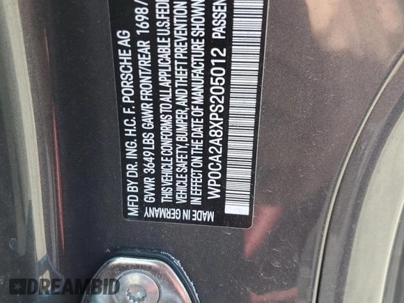 2023 Porsche Boxster with VIN WP0CA2A8XPS205012, listed as a Copart auction lot 59176455 with Not provided miles and Salvage title. Bid and sale history available at DreamBid. Image 12.