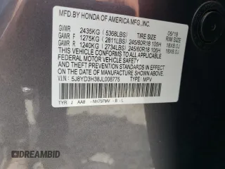 2018 Acura MDX with VIN 5J8YD3H38JL008775, listed as a Copart auction lot 54273925 with 104,233 mi miles and Salvage title. Bid and sale history available at DreamBid. Image 13.