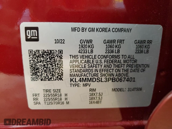2023 Buick Encore GX Select с VIN KL4MMDSL3PB067401, выставлен на аукционе Copart как лот 53920045 с пробегом 24 140 миль миль и Списание • Salvage title. История ставок и продаж доступна на DreamBid. Изображение 13.