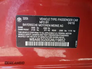 2016 BMW 3 Series 320i xDrive with VIN WBA8E5G50GNU19852, listed as a Copart auction lot 46094465 with 152,302 mi miles and Salvage Title. Bid and sale history available at carsss.com. Image 12.