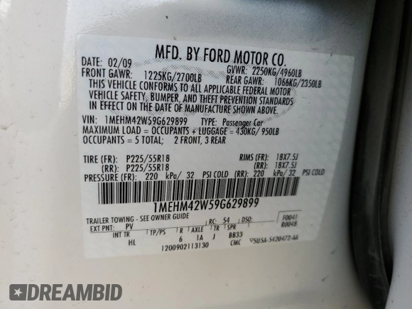 2009 Mercury Sable Premier with VIN 1MEHM42W59G629899, listed as a Copart auction lot 50513675 with 157,936 mi miles and Salvage Title. Bid and sale history available at carsss.com. Image 13.