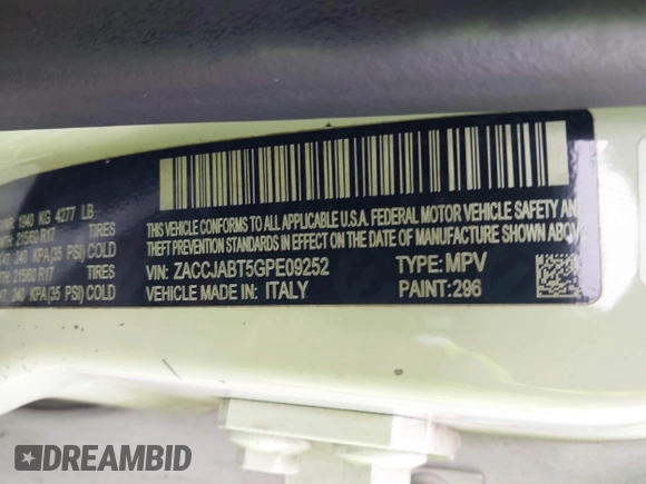 2016 Jeep Renegade Latitude z VIN ZACCJABT5GPE09252, wystawiony jako IAAI lot #42088487 z przebiegiem 45 161 mil mil oraz . Historia ofert i sprzedaży dostępna na DreamBid. Obrazek 9.