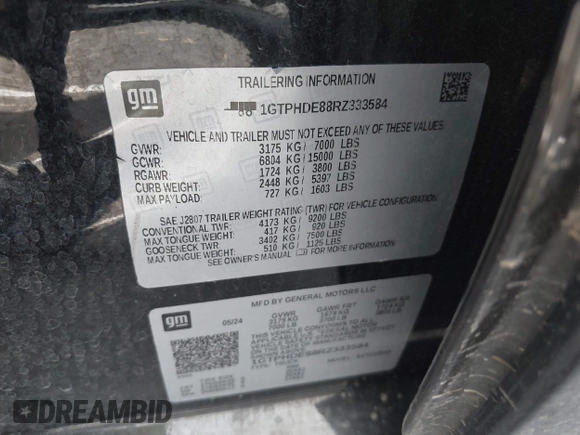 2024 GMC Sierra 1500 with VIN 1GTPHDE88RZ333584, listed as a IAAI auction lot 41581228 with 6,231 mi miles and . Bid and sale history available at DreamBid. Image 9.