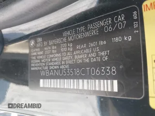 2008 BMW 5 Series 528i with VIN WBANU53518CT06338, listed as a IAAI auction lot 41980924 with 198,696 mi miles and . Bid and sale history available at carsss.com. Image 9.