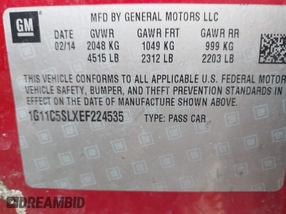 2014 Chevrolet Malibu LT with VIN 1G11C5SLXEF224535, listed as a IAAI auction lot 42081867 with 323,576 mi miles and . Bid and sale history available at DreamBid. Image 9.