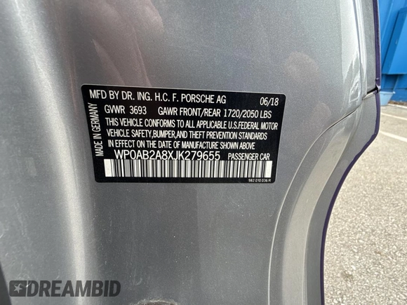 2018 Porsche 718 Cayman S with VIN WP0AB2A8XJK279655, listed as a Copart auction lot 55249845 with 59,283 mi miles and Clean Title. Bid and sale history available at DreamBid. Image 10.